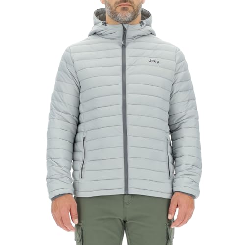 JEEP O102877-G229 J MAN HOODED PUFFER JACKET W/Zipped Pockets Small Print J23W Medium Grey S