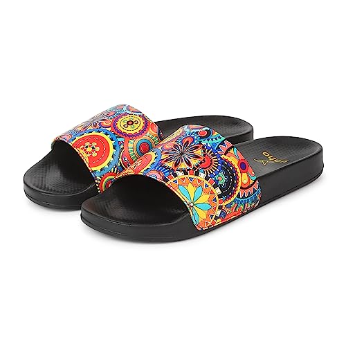 Image of YOHO Tropica Printed Comfortable Women Slides | Stylish Rainy Footwear & Waterproof Monsoon Sandals | Soft Inner Lining On Strap