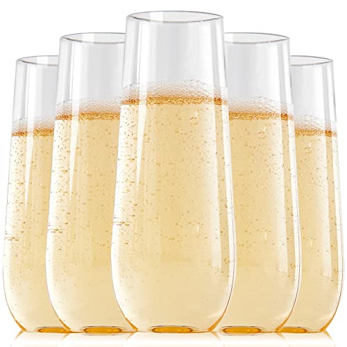 Comparison: Best Plastic Champagne Flutes 7 FOCUSLINE 24 Pack 9 Oz Clear Plastic Champagne Flutes, Stemless Plastic Champagne Glasses Clear, Heavy Duty Toasting Glasses, Shatterproof and Disposable Cups Perfect For Any Party