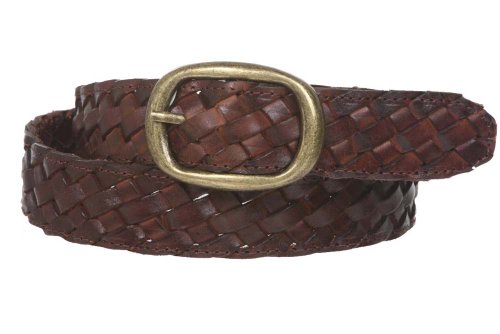 1 1/4" Women's Braided Woven Leather Belt, Brown | L/XL