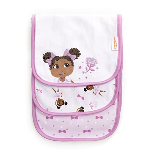 Burp Cloths 3 Pack Soft Knitted Jersey, Ballerina Theme (Zhara) Newborn & up, Pink