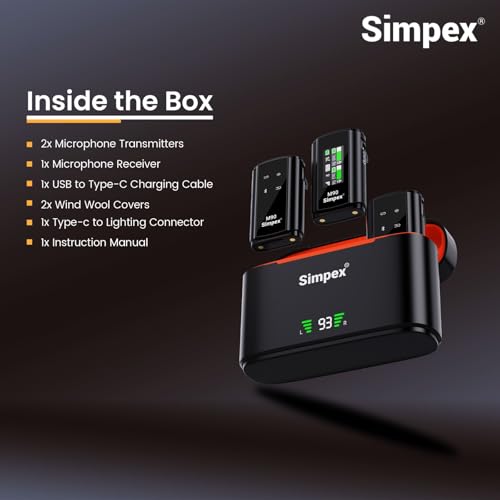 Image of Simpex (M-90 2-in-1 Wireless Microphone with TFT Card Recording & 360 Sound Capture, 100m Range, 2.4 GHz RF, 9Hrs Run Time, Noise Cancellation, Plug & amp; Play, Compatible with Android, iOS, DSLR