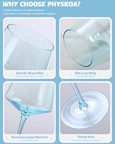 Physkoa Blue Wine Glasses Set Of 6 - Modern Colored Wine Glasses With Tall Long Stem And Flat Bottom,Perfect Colored Wine Stemware For Christmas,Thanksgiving,14Oz (Lakeblue) #TOP5