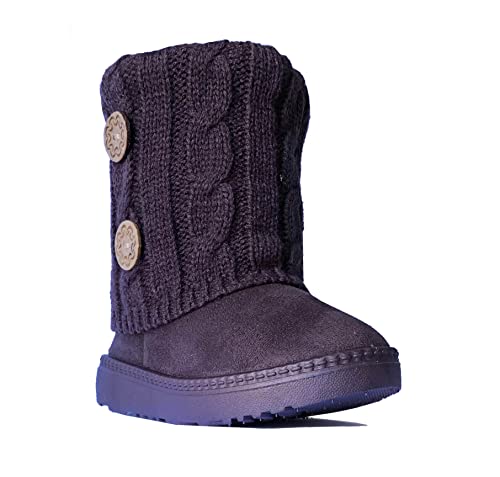 Image of REDVOLUTION Kids Boots Toddler Girls Cute 2 Buttons || Rhinestone Faux Fur Suede Knitting Shoe