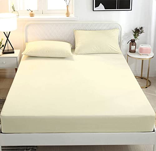 Precious Star Linen King Fitted Sheet - 100% Long Staple Egyptian Cotton Cool & Soft Sateen Weave 16-18 Inch Deep Pocket 1-Piece Fitted Sheet for King Size Bed - Lightweight Crisp- Ivory