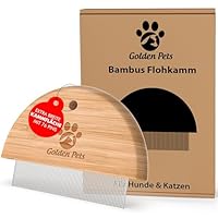 Golden Pets Bambus Flohkamm I Entfernt Flöhe bei Hunde & Katzen I Läusekamm, Staubkamm, Haustierkamm, Zeckenbürste, Nissenkamm + E-Book Pflegehandbuch