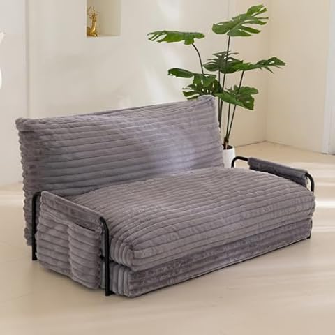 YOSHOOT Adjustable Lazy Floor Sofa, Convertible Bean Bag Sofa Bed Couch, 5-Position Foldable Sleeper Chair with Armrest, Versatile Floor Seating Sofa for Reading Gaming, Grey Cover