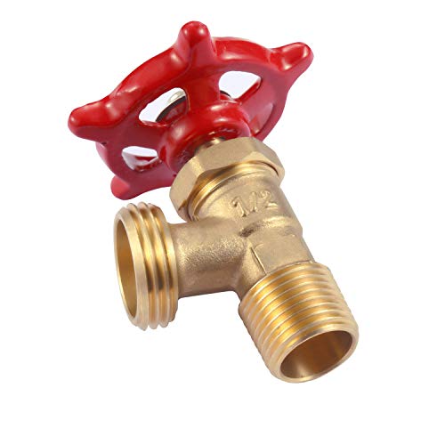1 PCS Brass 90 Degree Elbow Stop Valve Hose Bibb Boiler Drain NPT 1/2" Male Thread to Male GHT 3/4" Inch Male Threaded Garden Connector Adapter Water Shut-Off Valve Faucet