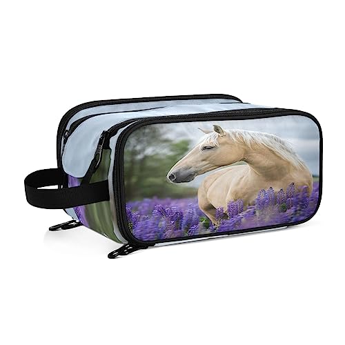 Kulturbeutel Weißes Pferd drucken Große Kosmetiktasche Kulturtasche Waschtasche Make Up Tasche Waschbeutel Schminktasche für Damen Mädchen