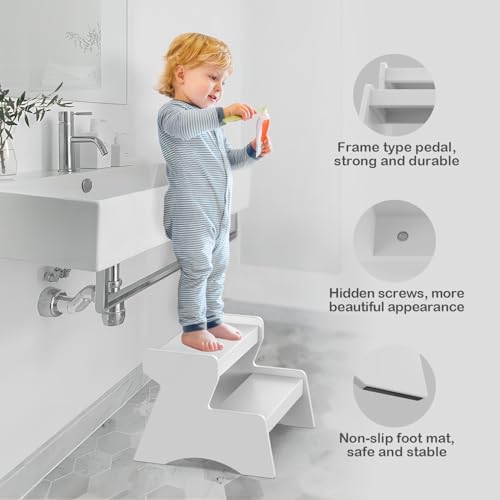 Toddler-Step-Stool-2-Step-Stool-for-Kids-Bathroom-White-Toddler-Step-Stool-for-Toilet-Potty-Training-Child-Stepping-Stool-for-Kitchen-Bedroom Toddler Step Stool 2 Step Stool for Kids Bathroom White Toddler Step Stool for Toilet Potty Training Child Stepping Stool for Kitchen Bedroom