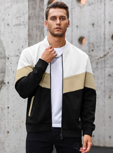 Image of HYPESTFIT Mens Lightweight Jacket Casual Bomber Jacket Color Block Varsity Coat