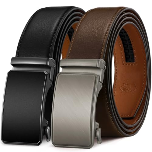 Image of Zitahli Leather Ratchet Belt for Men - 2 Pack Mens belt,Customizable Fit