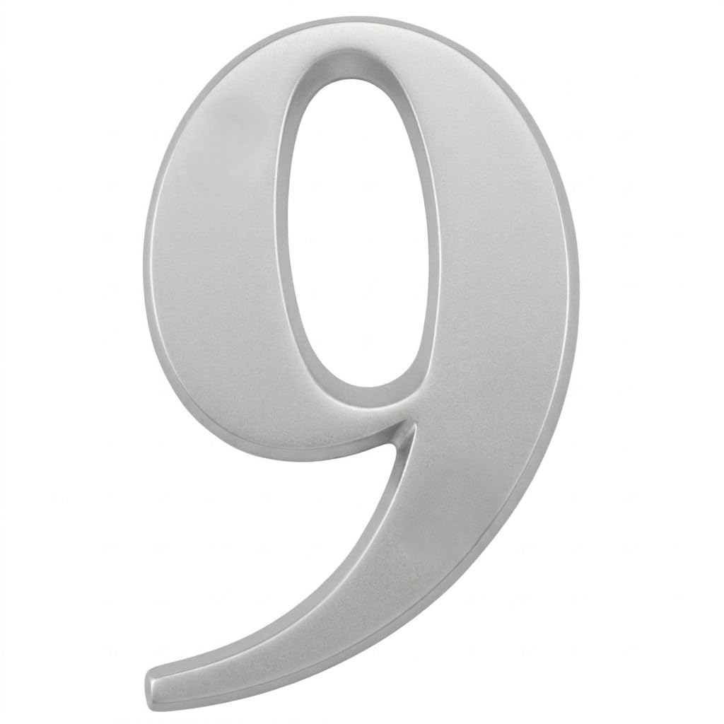 3" House Door Number Silver Anodised Self Adhesive, Times Roman, 9