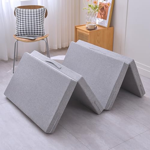Colchón Plegable Gris Claro de 5/8 cm de Grosor, 4 Piezas, Cama portátil para Invitados con Funda extraíble y Lavable, Ideal para Viajes, Camping y Uso en el Suelo - 70 x 200 cm