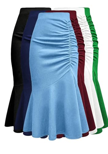 GORIFE Womens Stretch Office Fishtail Skirts Pencil High Waist Skirt Below Knee Fitted Skirt4