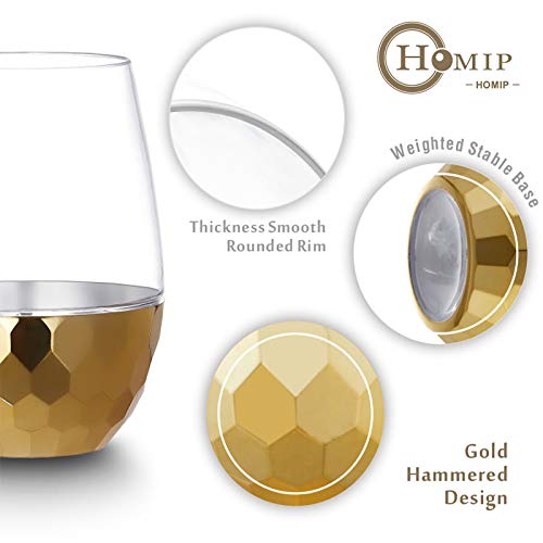 HOMIP Unbreakable Stemless Wine Glasses - 16 oz White and Red Wine Plastic Tumbler - Outdoor Elegant Pool Safe Reusable Shatterproof Cocktails & Scotch Wine Goblet for Homes, Camping - Set of 4