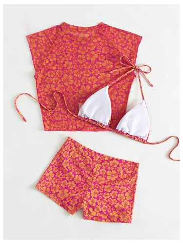 SOLY HUX Women's Floral Print Halter Top and Shorts Bikini Bathing Suits 3 Piece Swimsuit with Cover Up Top4