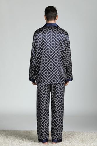 Men's Satin Pajamas Set of Upper Shirt and Long Pants made of Artificial Silk in Elegant Patterns,5+ Colors,丝绸睡衣4