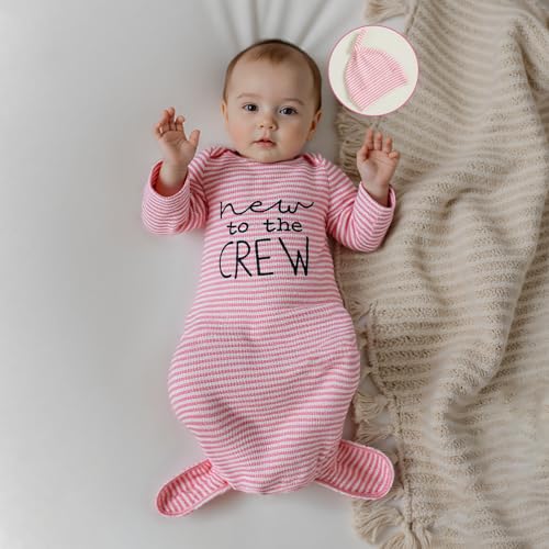 Image of Baby Girl Boy Sleeping Waffle Bag Letter Embroidery Long Sleeve Sleep Striped Sack with Hat 2 Piece Set for Fall