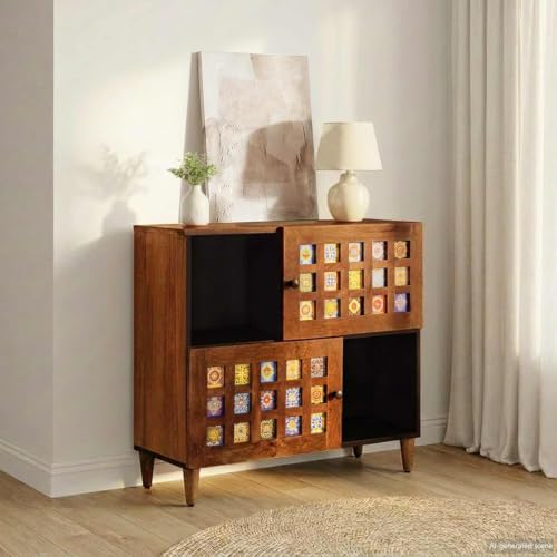 Buffet en manguier massif finition noyer au design moderne - 3