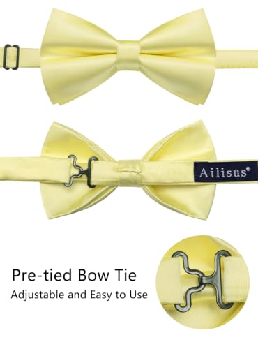 Image of Solid Color Bow Ties for Men Silk Pre-tied Tuxedo Bowtie Set 4PCS