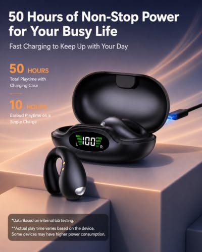 Image of Boytond Ultra Open Ear Earbuds - Comfort Clip On Earbuds, Wireless Bone Headphones Design for Long Listening, Fast Charging for Running, Sports, and Travel, Carbon Black