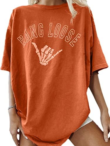 Fenxxxl Women's Short Sleeve Oversized tee Teen Girls and Boys Graphic Letter Print T Shirts Loose Casual Summer Tops Tunic F491-6711-TiexiuRed L