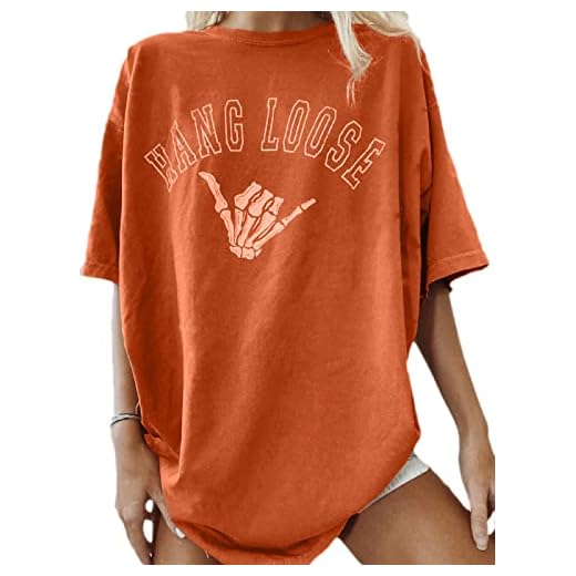 Fenxxxl Women's Short Sleeve Oversized tee Teen Girls Graphic Letter Print T Shirts Loose Casual Summer Tops Tunic F491-6711-TiexiuRed L