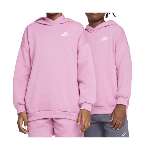 Nike Sportswear Club Fleece Big Kids' Oversized Pullover Hoodie (FZ5579-646, Magic Flamingo/White)