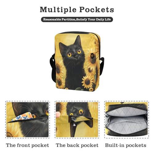 men's messenger bag shoulder bag crossbody Cross Body Purses Adjustable Strap for outdoor sports outdoor sports- Black Cat Sunflower Daisy Spring2