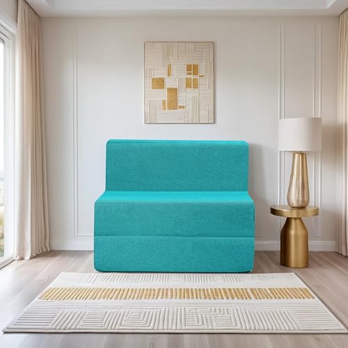 Image of Amazon Brand - Solimo 1 Seater 3 * 6 Jute Fabric Washable Cover Sofa Cum Bed 1 Seater Double Foam Fold Out Sofa Cum Bed (Finish Color - Sky Blue Delivery Condition - Pre-Assembled)