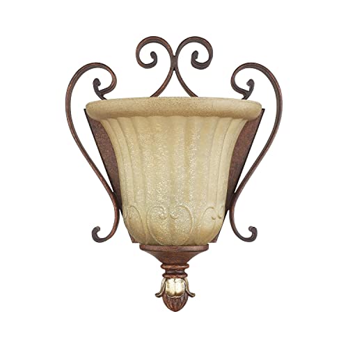 Image of Livex Lighting 8560-63 Villa Verona 1-Light Wall Sconce, Bronze | Aged Gold Leaf Accents and Rustic Art Glass