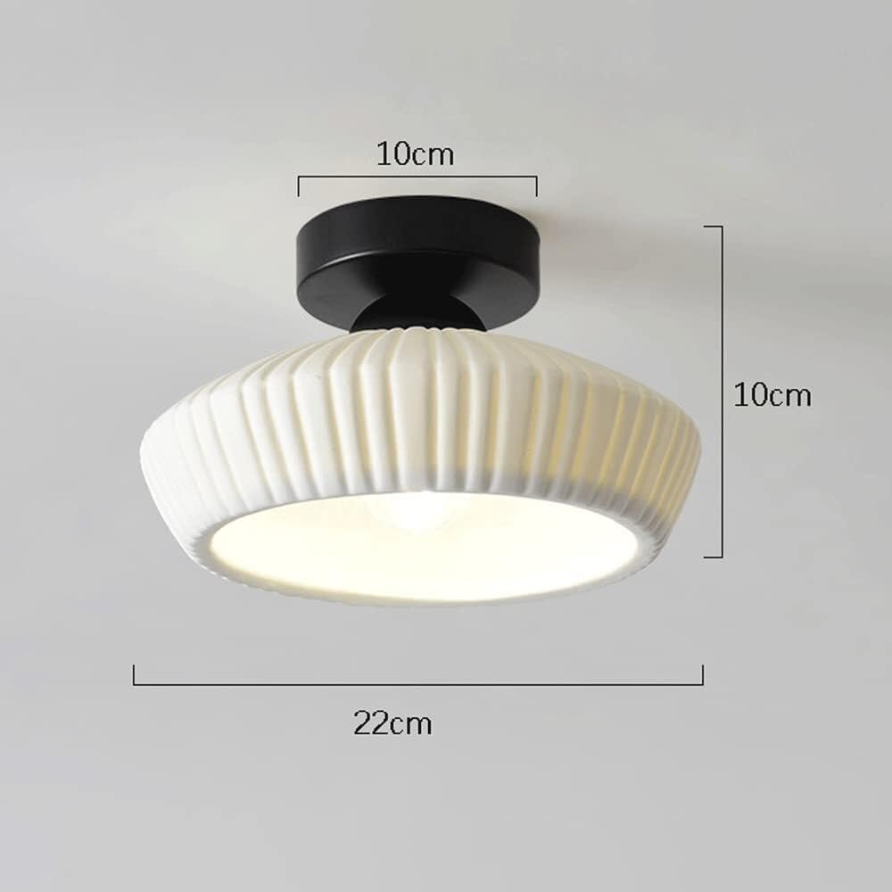 Modern Semi Flush Mount Ceiling Light, Close to Ceiling Light Fixtures, 8.66" Ceramic Pendant Lamp Shade, Farmhouse Lighting for Porch Hallway Kitchen Bedroom (Black)
