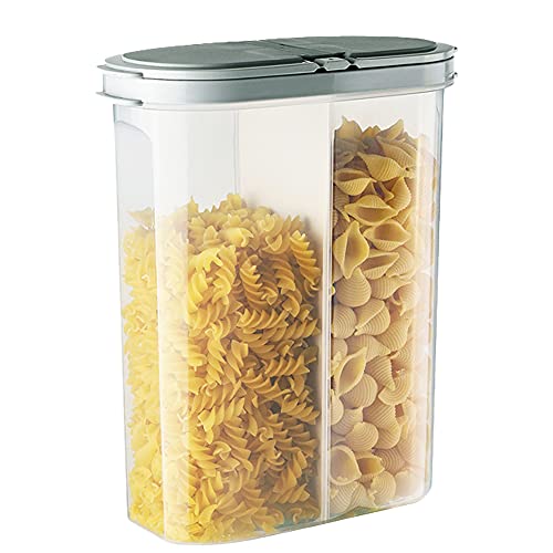 Cereal Storage Containers,Airtight Best Food Storage Containers and Removable partition Design,Storage Jars for Storing Pasta,Rice,Dog,Cat,Pet Food,Double cereal dispenser,2.6L