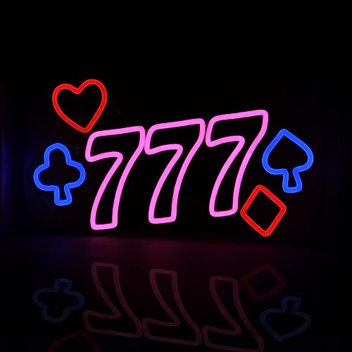 Image of 777 Casino Neon Signs for Wall Decor Pink LED Light Sign for Poker Room Decor Light Up Sign for Birthday Party Decoration USB Powered
