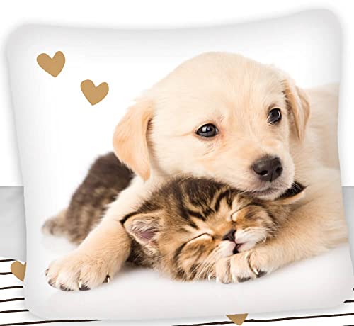Jerry Fabrics Golden Retriever Wende-Bettwäsche-Set Bettbezug 135x200 Kissenbezug 80x80 Reißverschluss 100% Baumwolle Hund Katze Welpen