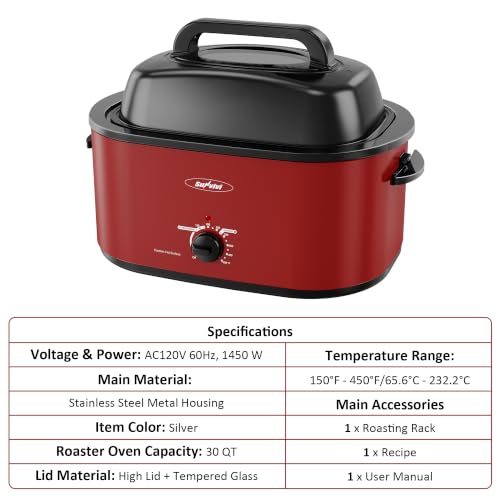 Image of Sunvivi 30QT Roaster Oven with Self-Basting Lid, Countertop Roaster Cooker | Self-Basting & Glass Viewing Lid, Removable Pan, 150-450F Temp Control, for Baking Slow Cook Defrost Warm Turkey Up to 30lb
