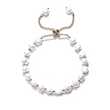 TreasureBay Handmade Womens 4-5mm Freshwater Pearl Bracelet | White Real Pearl Beaded Bracelet for Ladies and Girls - Adjustable 5cm Gold Filled Extender (White Baroque)