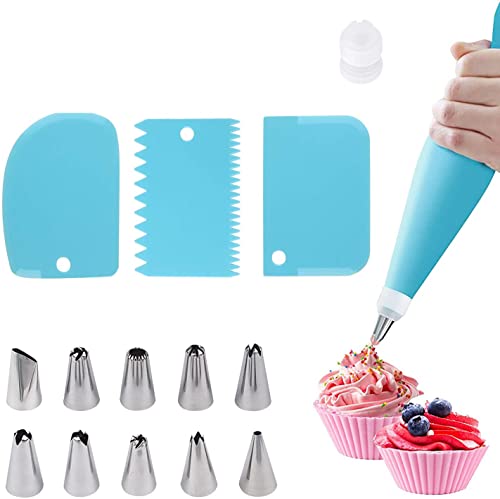 Boquillas para Manga pastelera Juego de Manga pastelera de Silicona Boquillas para Manga pastelera de Acero Inoxidable Espátula 12 boquillas para Manga pastelera, 1 Manga pastelera Reutilizable