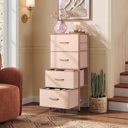 Image of WLIVE Small Dresser Nightstand for Bedroom, 4 Drawers, Pink