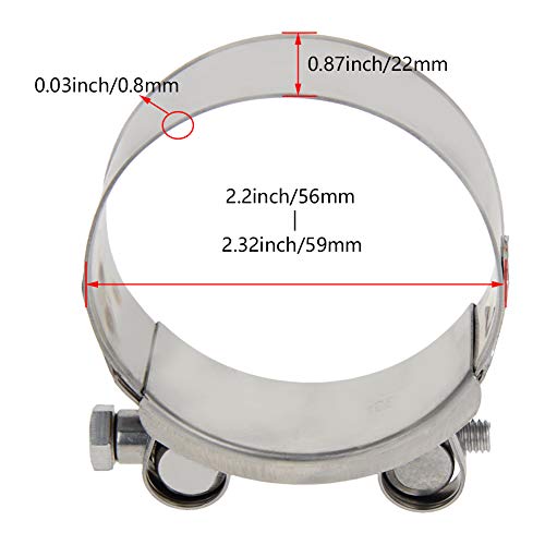 Juvielich T-Bolt Hose Clamp,Clamp Range 56-59mm,for Fuel Pump Filter Hose Plumbing Silver 2pcs