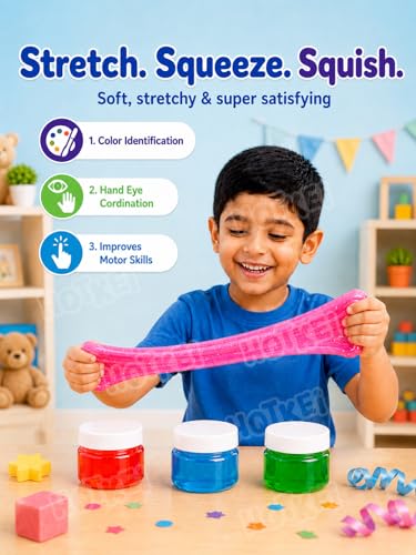 Image of HOTKEI Pack of 6 Toy Slime Multicolored Fruit Scented Slime Gel Putty Set Kit Birthday Gift Toys for Boys Girls Kids 3 4 5 10 Years Boy Girl Kids 300 gm Slimy Gel
