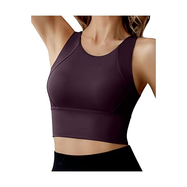 Ama Larsi High Neck Sports Bra for Women Longline Medium Impact Workout Crop Tank Tops Wirefree Padded Yoga Bra Gym