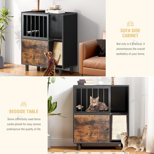 Dog Proof Cat Feeding Station, Cat Feeding Station, Pet Food Storage, Black | Raised Bowls for Indoor Cats, Elevated Food Bowls with Stand, Scratching Board, Stainless Steel Bowls - Image 7
