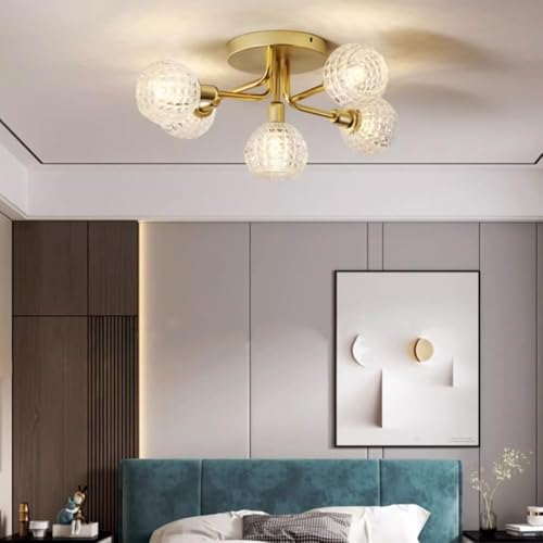 Lampe suspendue design Spoutner dorée à 5 lumières en verre pour plafond de cuisine