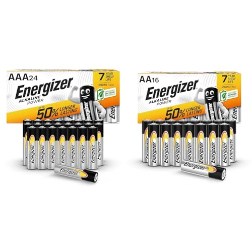 Energizer AAA Batteries, Alkaline Power, 24 Pack, Triple A Battery Pack & AA Batteries, Alkaline Power, 16 Pack, Double A Battery Pack - Amazon Exclusive (Packaging may vary)
