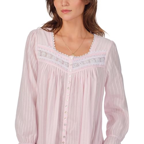 Image of Eileen West Sleepwear & Loungewear for Women - Dobby Stripe Collection - 100% Cotton Longsleeve Full-Length Robe Nightgown