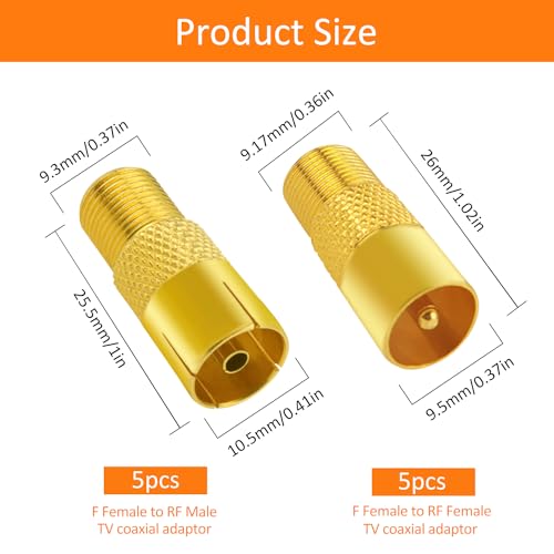 10 PCS F Female Plug to RF Male & Female Coaxial Aerial Adapter, KUOQIY TV 9.5 5 Male & 5 Female to F-Type Female Converter - Image 2