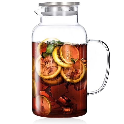 Vekonn Glass Water Pitcher with Lid and Spout, 1 Gallon Heat Resistant Borosilicate Glass Carafe, Temperature Safe
