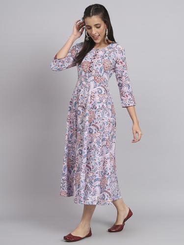 Image of Rapsodia Womens Cotton Green & Brown Floral Printed Flared Kurta